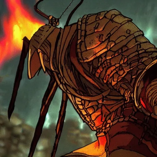 Prompt: dark souls animated movie in the style of ralph bakshi, animation cel, dark fantasy