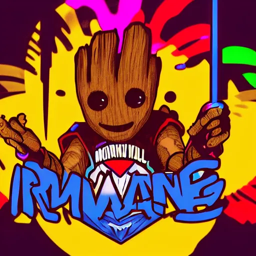 Image similar to svg sticker of a Pop-Wonder Groot-Marvel-Avenger at a rave, spinning records, giant headphones rocking out, wearing headphones, huge speakers, dancing, rave, DJ, spinning records, digital art, amazing composition, rule-of-thirds, award-winning, trending on artstation, featured on deviantart