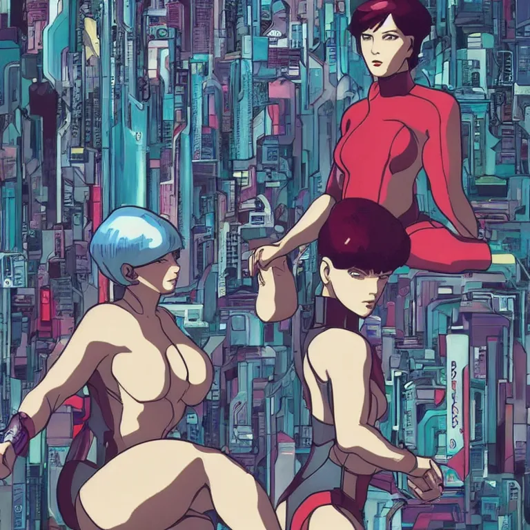 Image similar to ghost in the shell in style of soviet retro futurism