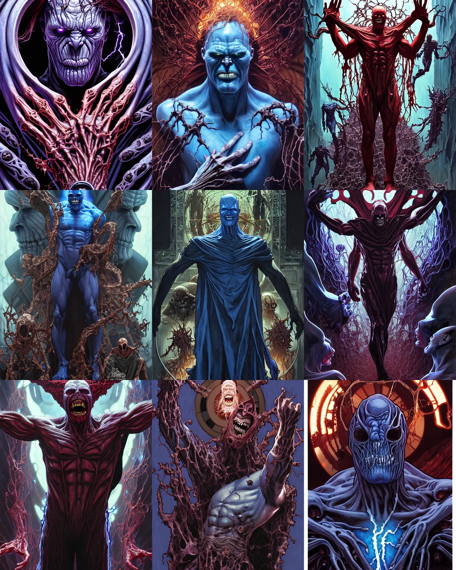 Prompt: the platonic ideal of inception of cletus kasady ultimate carnage thanos dementor doctor manhattan chtulu nazgul, detailed, intricate, hyperrealism, intense, scary, decay, dmt, art by brock hofer and artgerm and greg rutkowski and alphonse mucha