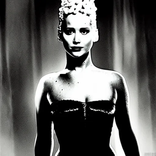 Image similar to jennifer lawrence as the bride of frankenstein, relistic,