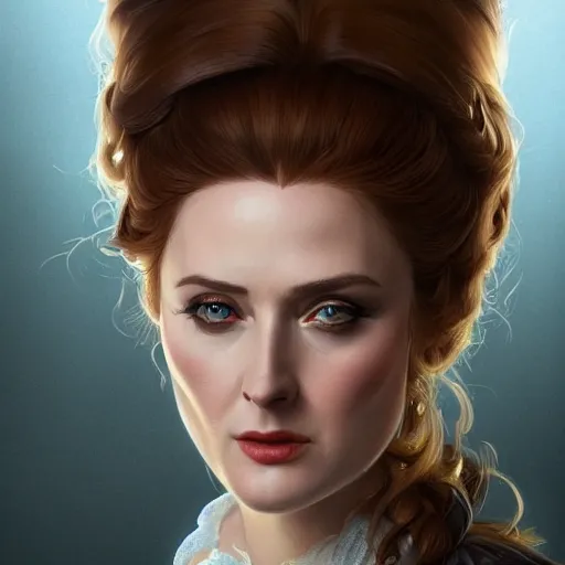 Image similar to a portrait of alexandra breckenridge as a french maid, urban motifs, intricate, elegant, highly detailed, digital painting, trending on artstation, concept art, smooth sharp focus, illustration, art by artgerm and greg rutkowski