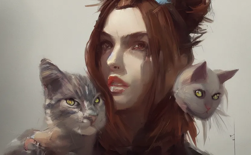Image similar to a painting of swervy trending on artstation in the style of greg rutkowski, beautiful, sensual, woman with cat ears, portrait