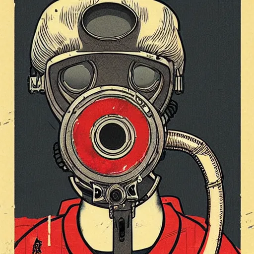 Image similar to Gas mask in Ukiyo-e style, haunting + insanely detailed and intricate, movie poster style