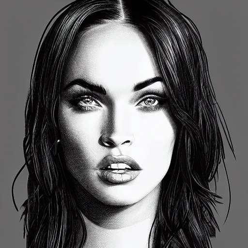 Prompt: “Megan Fox, portrait!!! Portrait based on doodles, lines, monochrome, concept Art, ultra detailed portrait, 4k resolution”