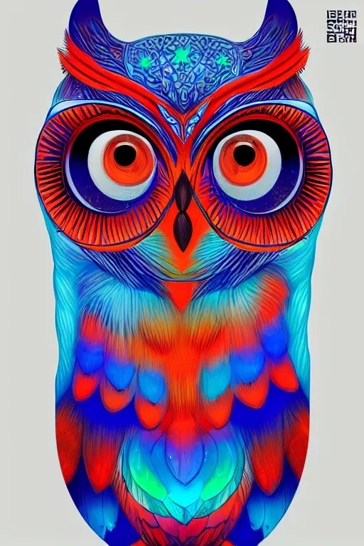 Prompt: glowing owl, blue and red colours, highly detailed, digital art, sharp focus, trending on art station