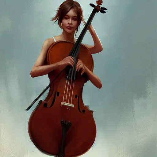 Image similar to girl hascello body as cello by greg rutkowski