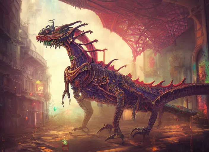 Image similar to detailed concept art illustration colorful pastel painting of a steampunk dragon in full intricate detail, ultra detailed, digital art, octane render, 4K, dystopian, micro details