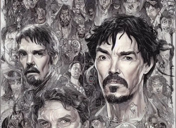 Image similar to a highly detailed terrifying portrait of stephen strange, james gurney, james jean