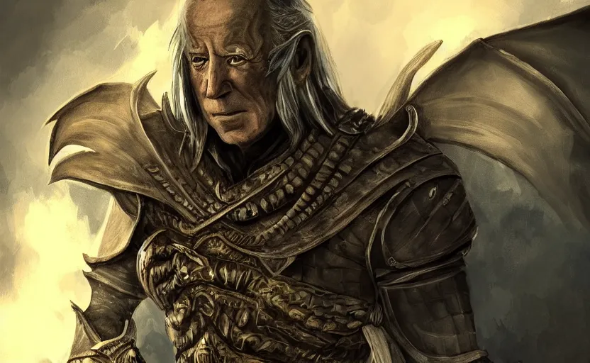 Image similar to joe biden as the dragonbord in skyrim, digital art