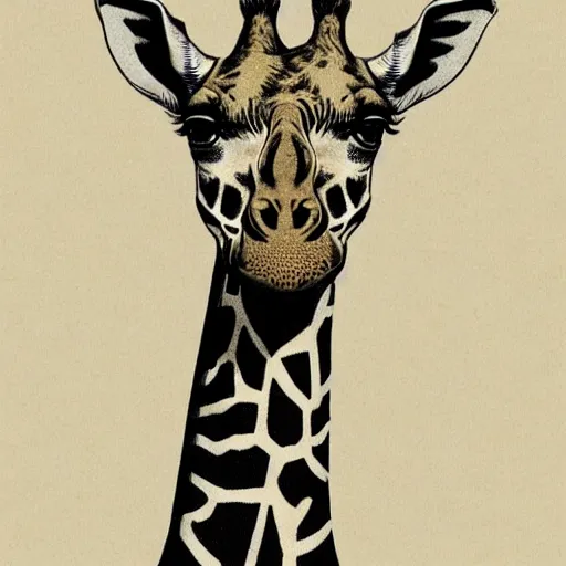 Image similar to a giraffe in the style of albrecht drurer's rhinoceros