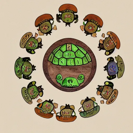 Image similar to a stack of turtles beneath a round disc map