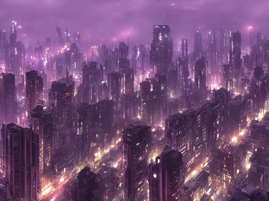 Image similar to blade runner city, high quality, cyberpunk, purple, russian doomer panel houses, lucid