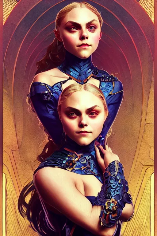 Image similar to annasophia robb as a super villain, fantasy, intricate, elegant, highly detailed, digital painting, artstation, concept art, matte, sharp focus, illustration, art by WLOP and Greg Rutkowski and Alphonse Mucha, masterpiece, Refined