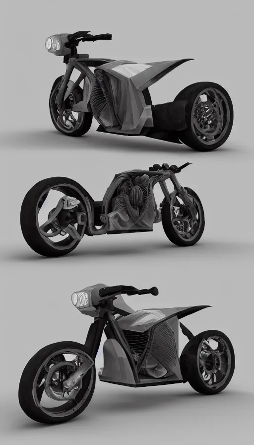 Prompt: a 3d rendered futuristic motorcycle, trending on artstation