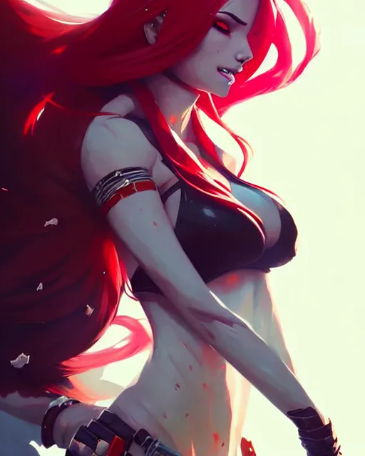 Image similar to a ultradetailed painting of katarina from league of legends by conrad roset, greg rutkowski and makoto shinkai trending on artstation