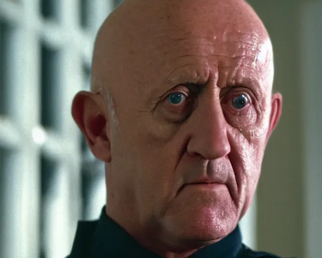 Prompt: mike ehrmantraut as a police officer, cinematic lighting, atmospheric portrait cinematography