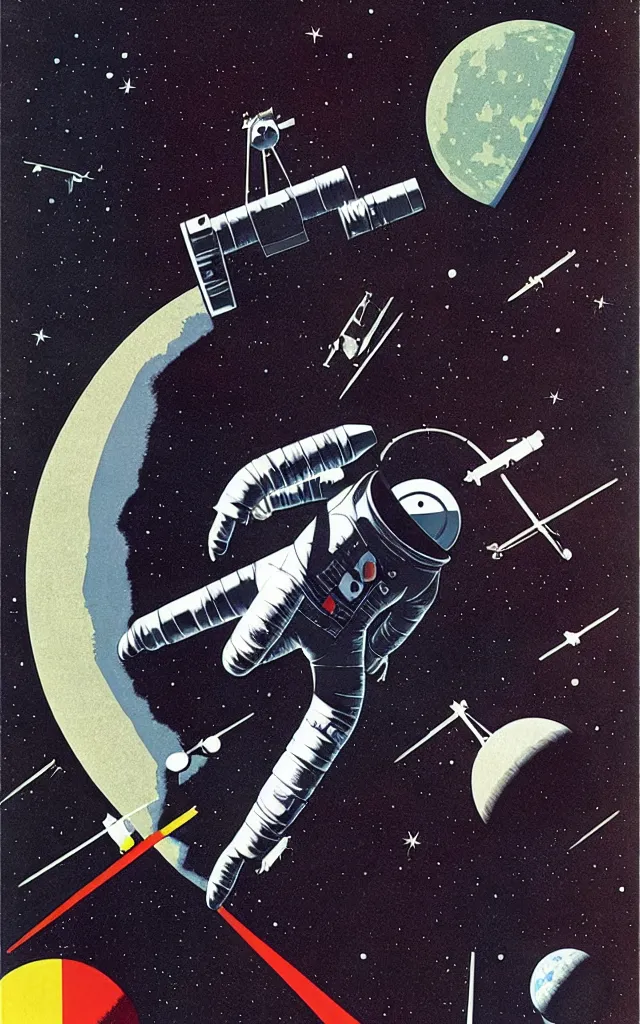 Image similar to Apollo 11. bauhaus art. retro comicbook art. dean ellis.