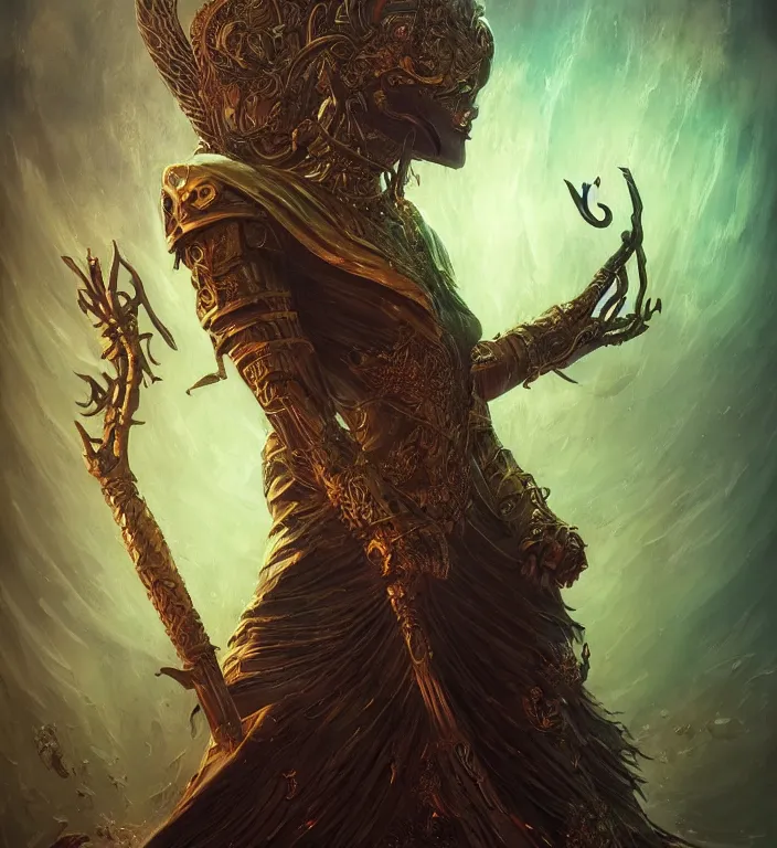 Image similar to unreal engine render + a goddess, tarot card, dark souls colour scheme, luminal, smooth, coherent, high detailed, kerem beyit, Karol Bak, Chris Cold, james gurney, dan mumford, featured on artstation, instagram HD, unreal engine