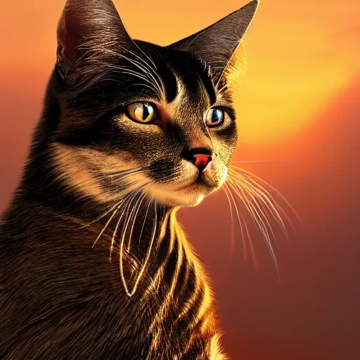 Image similar to egyptian cat, golden hour, fantasy, sharp focus, digital art, hyper realistic, 4 k, unreal engine, highly detailed, hd, dramatic lighting by brom, trending on artstation