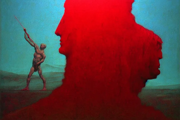 Prompt: only with red, caesar, a red tiger, in hoc signo vinces, win, an ancient path, in the style of beksinski, part by hopper, part by rodcenko, part by hofbauer, intricate composition, red by caravaggio, insanely quality, highly detailed, masterpiece, red light, artstation