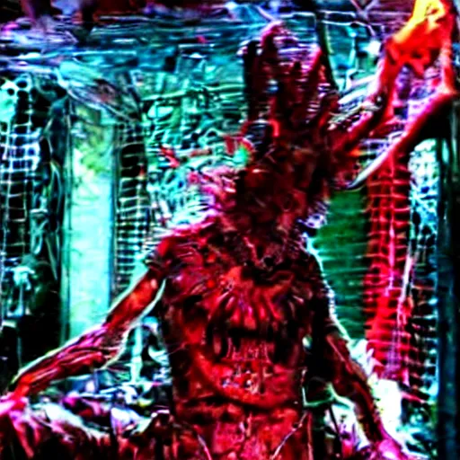 Image similar to el diablo satanas [covered in wires] emerges from my disgusting room in the basement