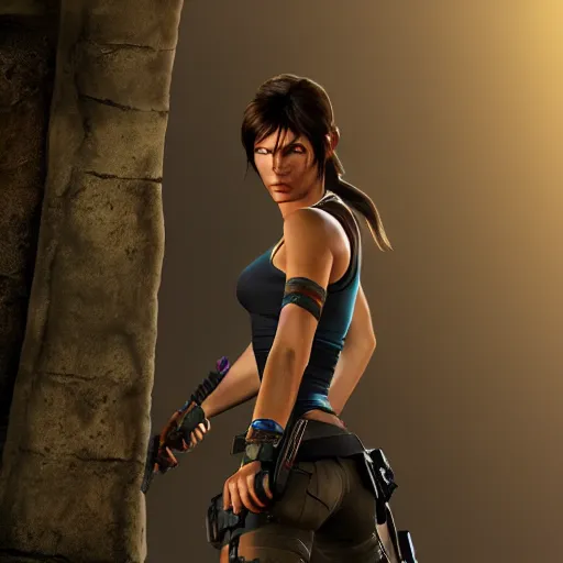 Image similar to milla jovovich as tomb raider , depicted as a Pixar character, high quality CG render, 4K