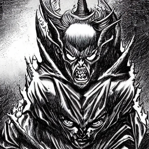 Prompt: the devil of darkness, by kentaro miura, hyper-detailed, gloomy