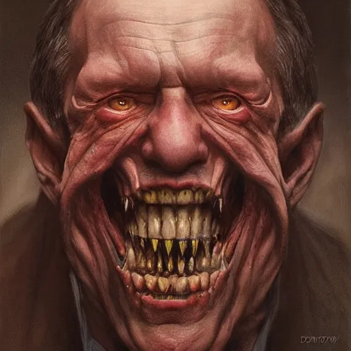 Image similar to sergey lavrov, is evil gremlin, rotten teeth, horror, macabre by donato giancola and greg rutkowski and wayne barlow and zdzisław beksinski, realistic face, digital art