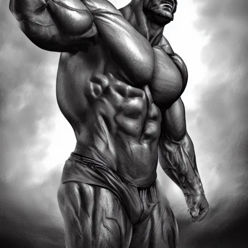 Image similar to overly muscular giant superhuman gigachad, grayscale, epic, digital, highly - detailed, artstation cgsociety