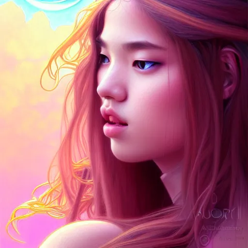 Image similar to portrait of jossi of blackpink, goddess of the moon, highly detailed, digital painting, smooth, sharp focus, illustration, ultra realistic, 8 k, art by artgerm and alphonse mucha