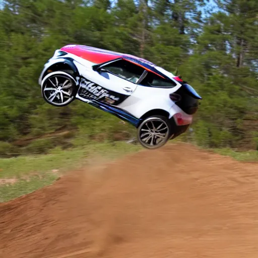 Image similar to a hyundai veloster on a motocross jump