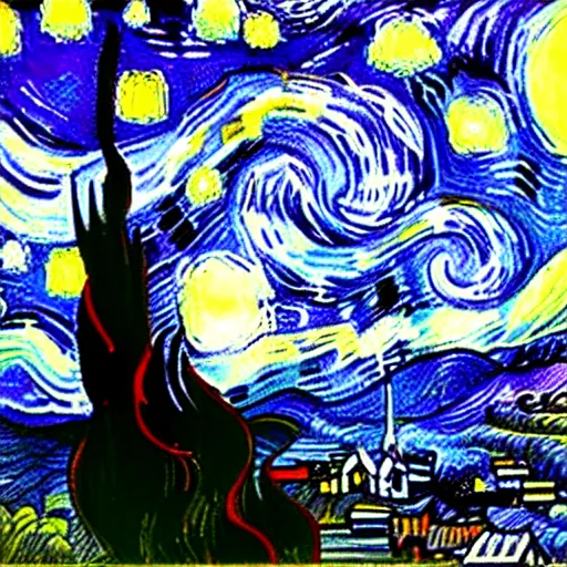 Prompt: starry night painted by leonardo da vinci