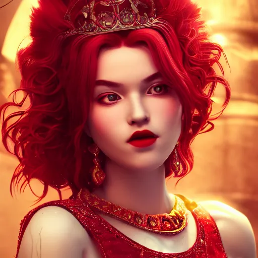 Image similar to portrait of wonderful princess of rubies with fair skin, red hair ornate 8 k gorgeous intricate detailed, accent lighting, dramatic light, octane render