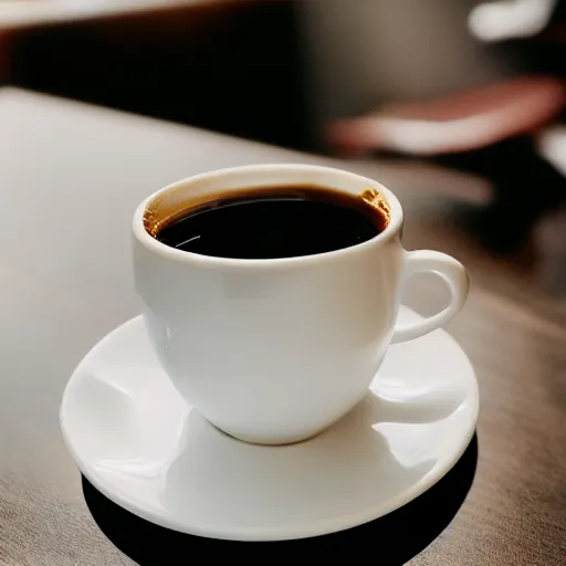 Prompt: photo of an aesthetic cup of coffee on top of a glass table