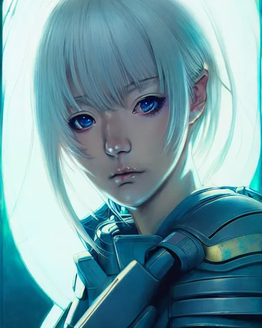 Image similar to portrait Anime girl in cyberpunk armor, cute-fine-face, white-hair pretty face, realistic shaded Perfect face, fine details. Anime. realistic shaded lighting by Ilya Kuvshinov katsuhiro otomo ghost-in-the-shell, magali villeneuve, artgerm, rutkowski, WLOP Jeremy Lipkin and Giuseppe Dangelico Pino and Michael Garmash and Rob Rey