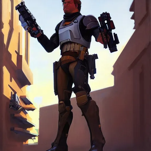 Image similar to greg manchess portrait painting of armored han solo as overwatch character, medium shot, asymmetrical, profile picture, organic painting, sunny day, matte painting, bold shapes, hard edges, street art, trending on artstation, by huang guangjian and gil elvgren and sachin teng