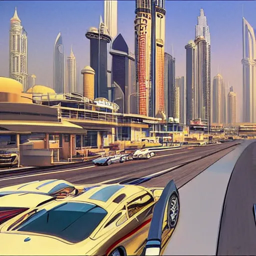 Image similar to gta : dubai by hayao miyazaki