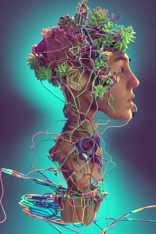 Prompt: epic 3 d abstract 🇵🇷 headset hacker, spinning hands and feet, 2 0 mm, plum and teal peanut butter melting smoothly into asymmetrical thick wires of cassette tapes and succulents, liquid, beautiful, intricate, houdini sidefx, trending on artstation, by jeremy mann, ilya kuvshinov, jamie hewlett and ayami kojima