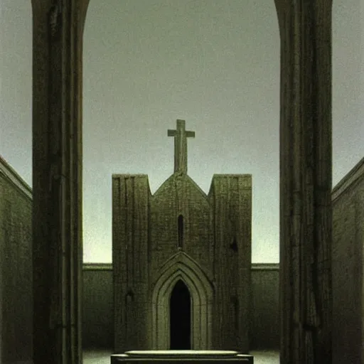 Image similar to Church. Vacant. Eerie. Unsettling. Zdzisaw Beksinski