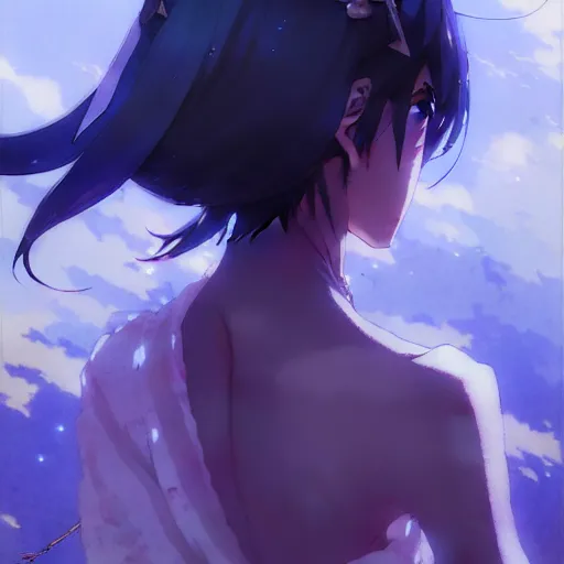 Prompt: indigo beauty, finely detailed features, perfect art, gapmoe yandere grimdark, trending on pixiv fanbox, painted by greg rutkowski makoto shinkai takashi takeuchi studio ghibli, akihiko yoshida