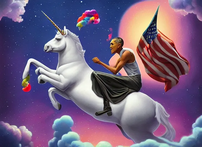 Image similar to obama riding an unicorn, pixar style, by tristan eaton stanley artgerm and tom bagshaw.