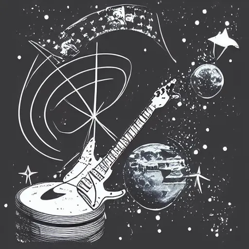 Image similar to an electric guitar on the moon. moon landing. detailed