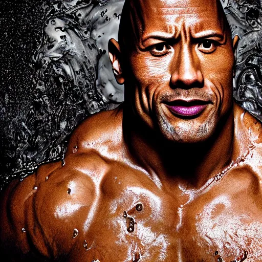 Prompt: a portrait dwayne johnson covered in slime as he waked up in the morning, digital photography, highly detailed