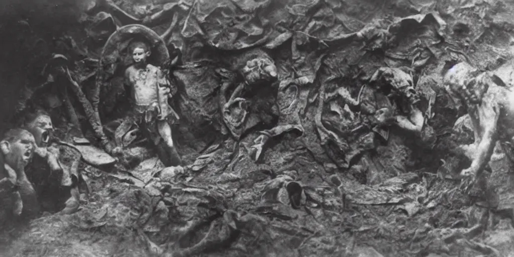 Image similar to explorers discover horrifying monster in mine, 1 9 0 0 s photograph