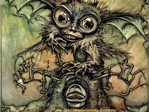 Prompt: gremlins in a castle by arthur rackham and by Tony DiTerlizzi and by brian froud