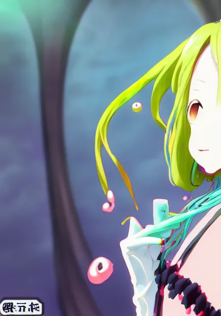 Image similar to portrait of a beautiful slime woman by aramaki shinji, tsurumaki kazuya, smug, 8 k, hd, saturated, flcl, hyperreality, fate grand order, symmetry