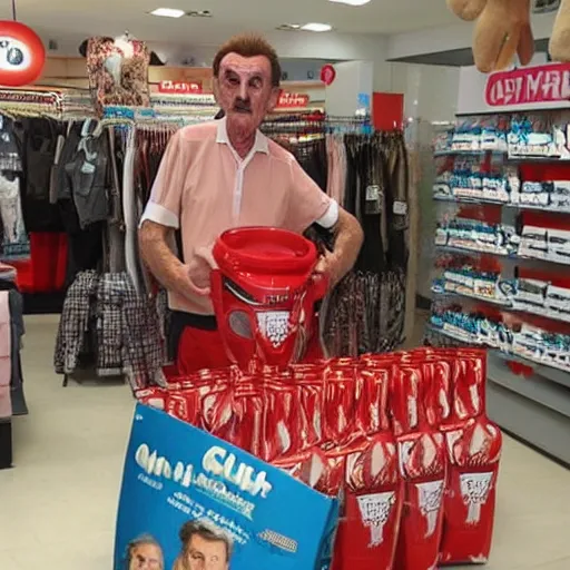Image similar to Oh my god! Check out this photo! I've never seen a store that slls products like this before! What evn are these objects for sale? This thing looks like Barry Chuckle, WTF!