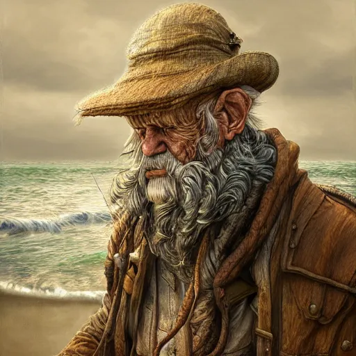 Image similar to digital painting of a wrinkled old fisherman by filipe pagliuso and justin gerard, symmetric, fantasy, highly, detailed, realistic, intricate