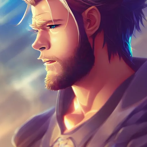 Prompt: anime portrait of Chris Hemsworth as an anime man by Stanley Artgerm Lau, WLOP, Rossdraws, James Jean, Andrei Riabovitchev, Marc Simonetti, and Sakimichan, trending on artstation